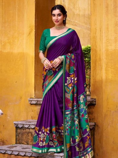 Mesmerizing Purple Chanderi Zari Weaving Saree With Blouse